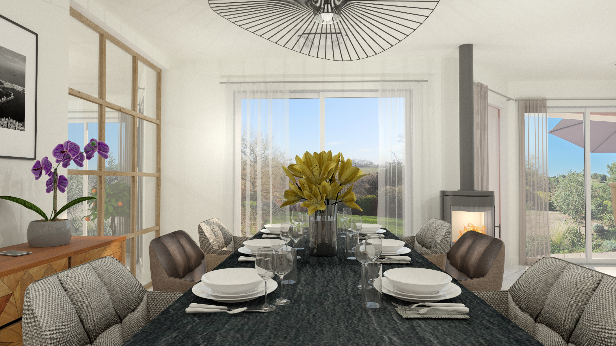 Projet Barrière - Projet habitat particulier à Mortagne sur sèvre, en Vendée, proche de la Roche sur yon et Bressuire.
Architecture intérieur et décoration dans un salon salle à manger avec choix des matériaux et mobiliers
Alexandre Cousseau architecte d'intérieur Pays de la Loire