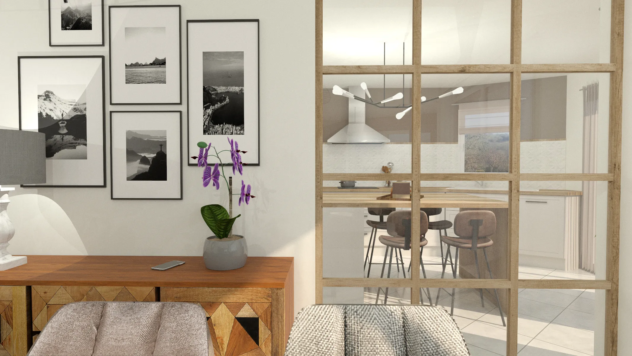 Projet Barrière - Projet habitat particulier à Mortagne sur sèvre, en Vendée, proche de la Roche sur yon et Bressuire.
Architecture intérieur et décoration dans un salon salle à manger avec choix des matériaux et mobiliers
Alexandre Cousseau architecte d'intérieur à Redon Pays de la Loire