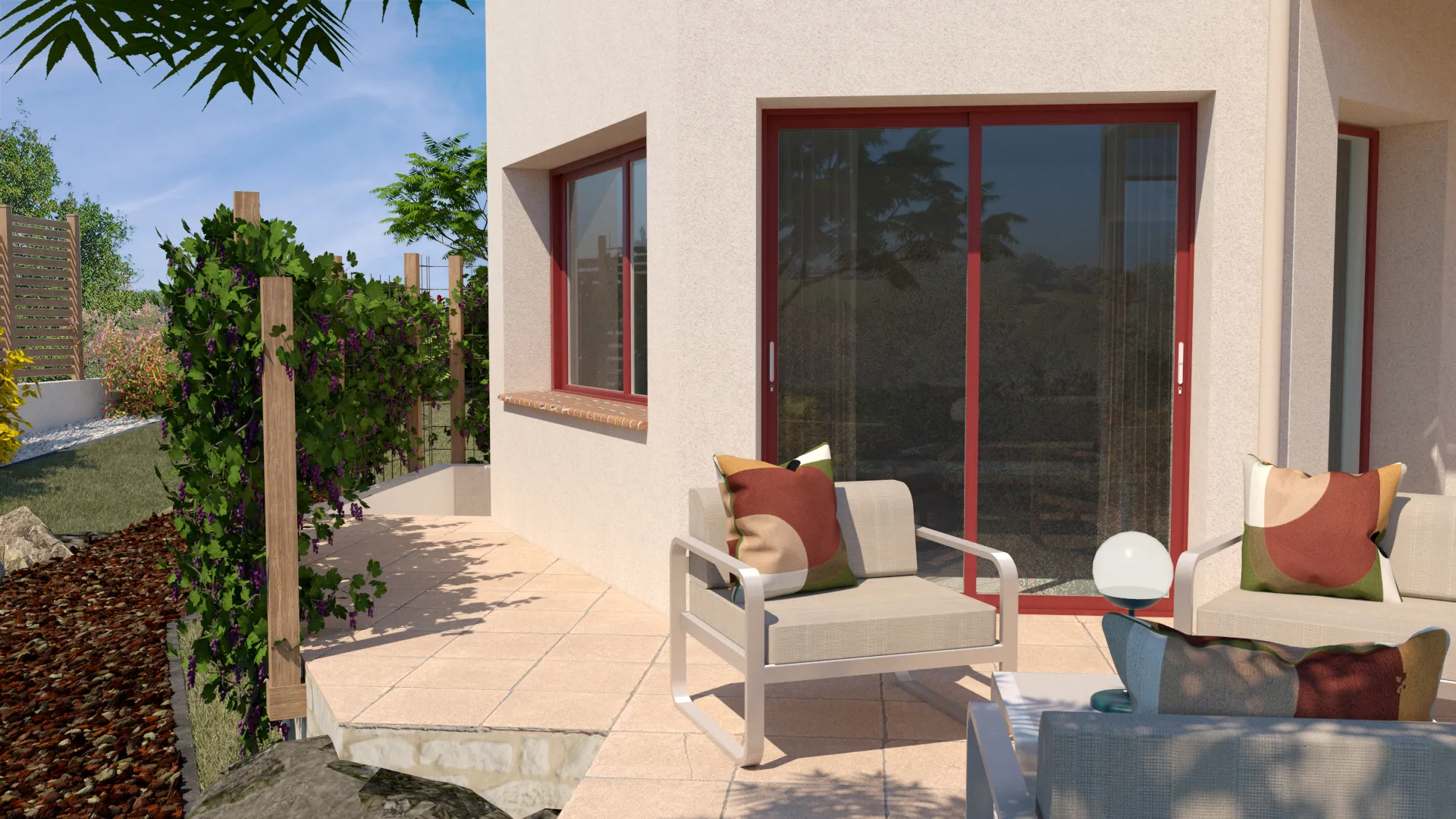 Projet Bellevue - Projet habitat particulier d'un jardin extérieur à Mortagne sur sèvre en Vendée, proche de la Roche sur Yon.
Aménagement d'un extérieur, jardin et terrasse 
Alexandre Cousseau architecte d'intérieur à Redon Pays de la Loire
