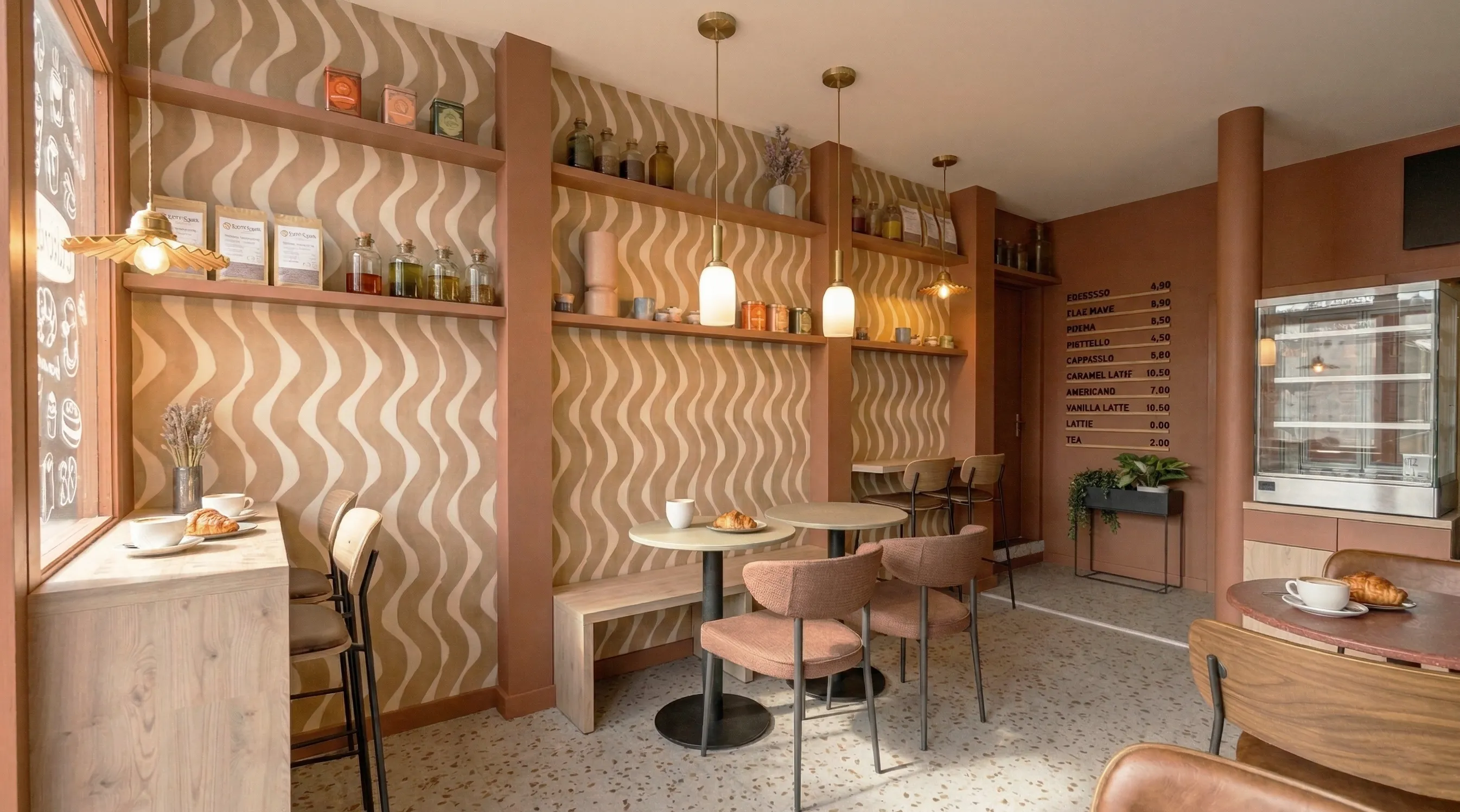 Aménagement d’un restaurant salon de thé à Saint Nazaire : concept global, esthétique forte pensé pour l'expérience client et l'attractivité du restaurant. Alexandre Cousseau, Architecte d’intérieur à Redon.