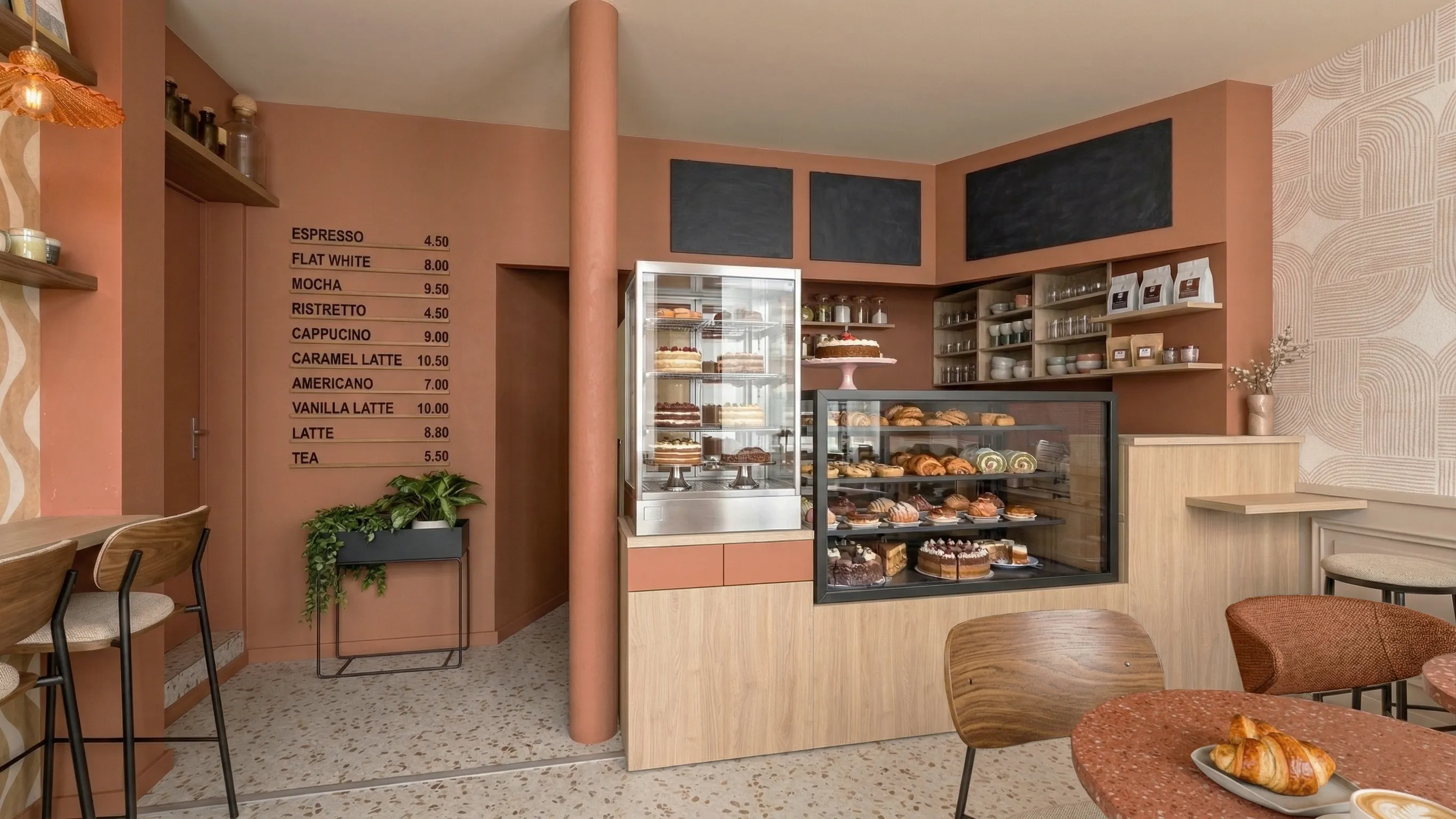 Aménagement d’un restaurant salon de thé à Saint Nazaire : concept global, esthétique forte pensé pour l'expérience client et l'attractivité du restaurant. Alexandre Cousseau, Architecte d’intérieur à Redon.