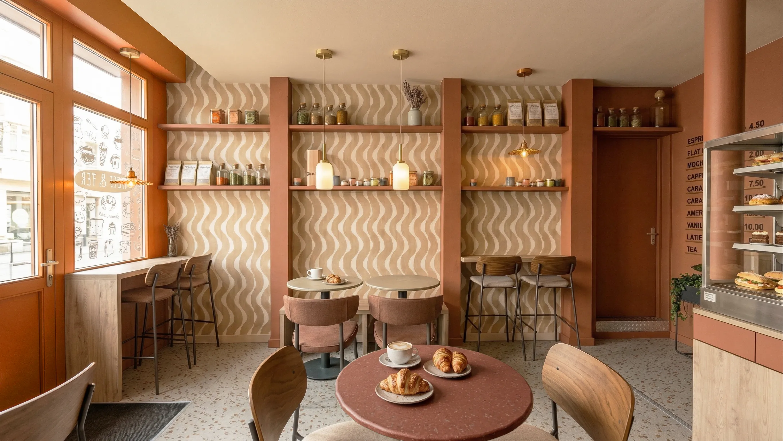 Aménagement d’un restaurant salon de thé à Saint Nazaire : concept global, esthétique forte pensé pour l'expérience client et l'attractivité du restaurant. Alexandre Cousseau, Architecte d’intérieur à Redon.