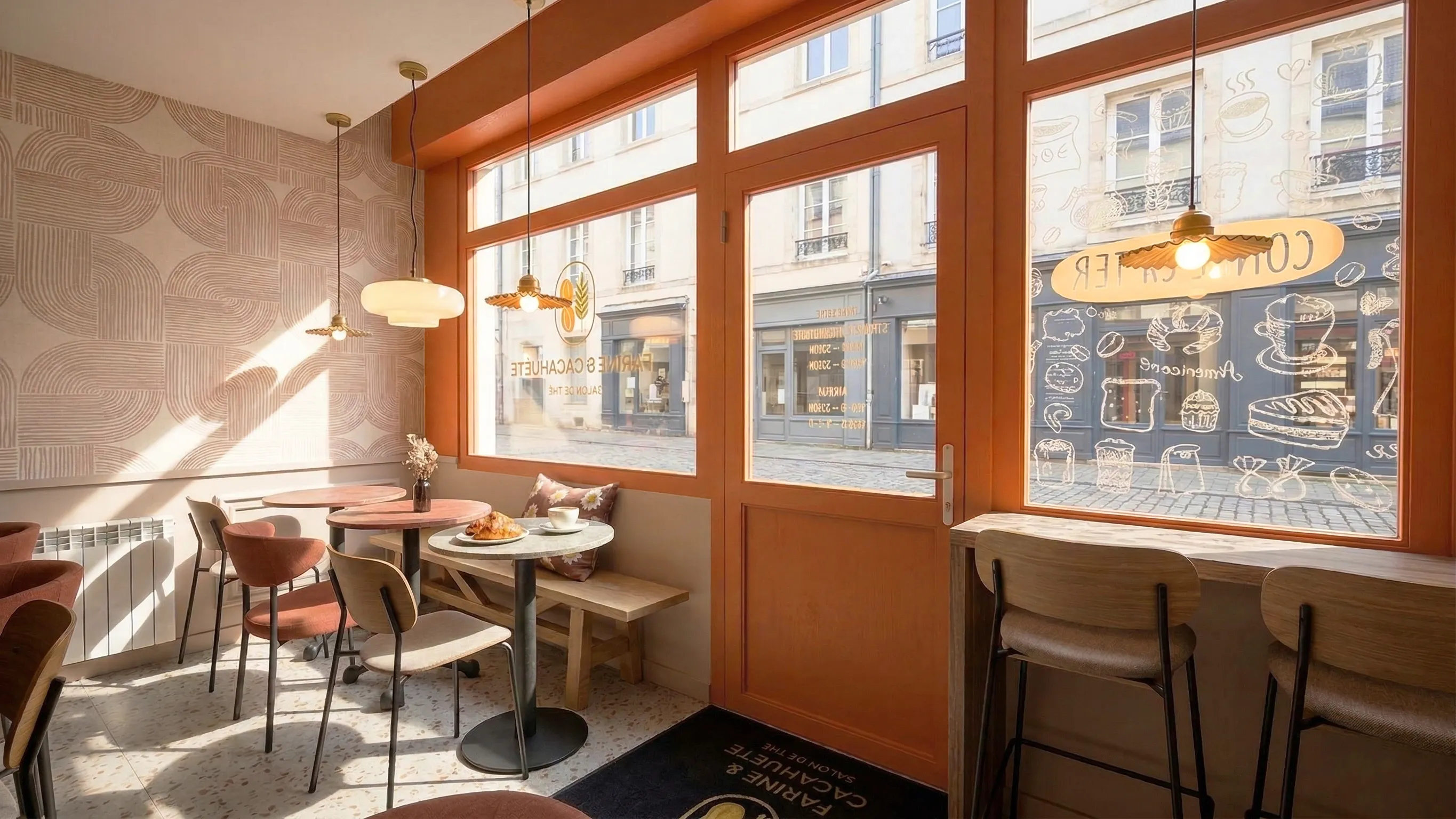 Aménagement d’un restaurant salon de thé à Saint Nazaire : concept global, esthétique forte pensé pour l'expérience client et l'attractivité du restaurant. Alexandre Cousseau, Architecte d’intérieur à Redon.