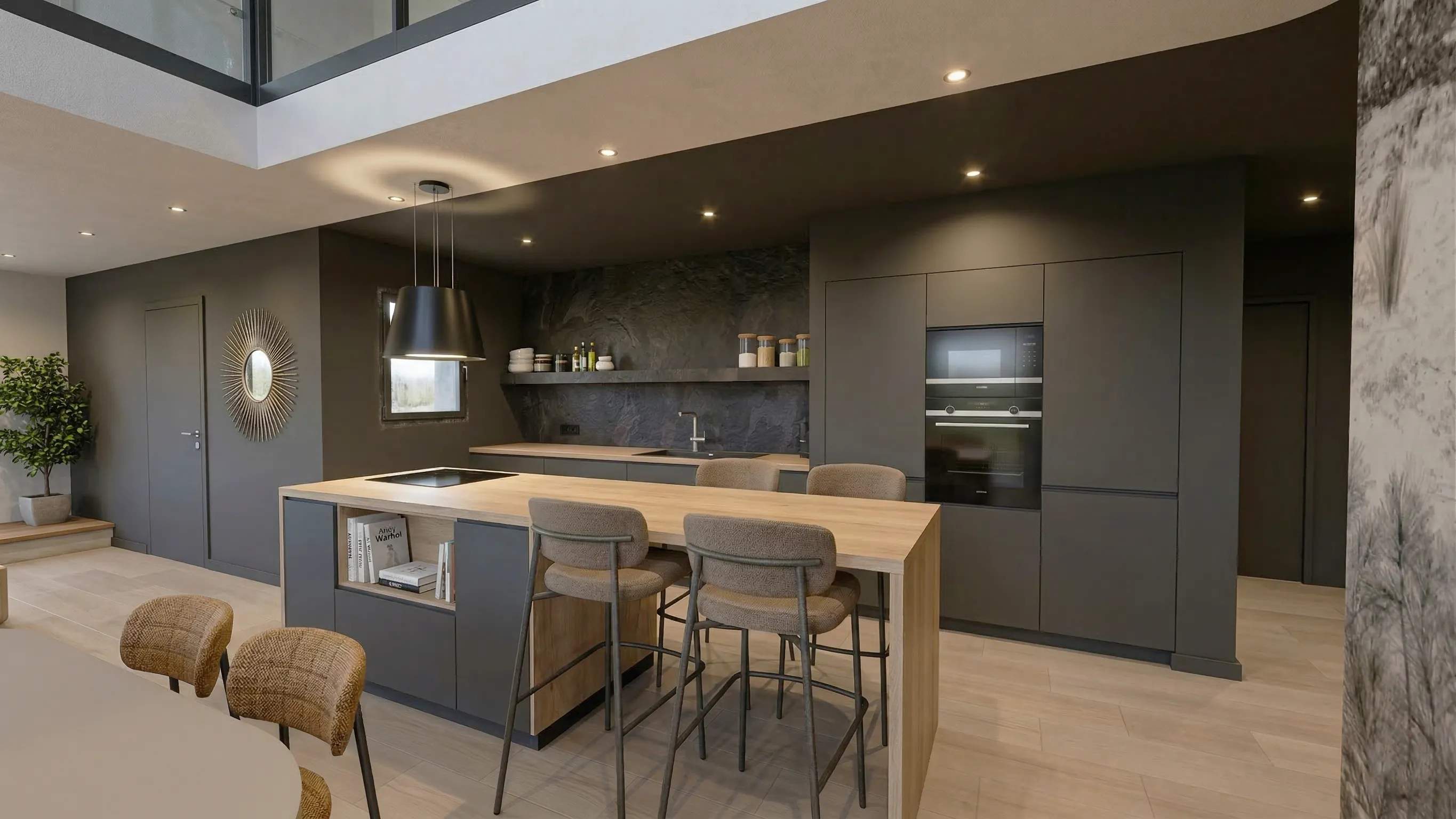 Projet Leroux - Projet particulier habitat à Billiers dans le Morbihan proche de Sarzeau. Conception et aménagement d'une pièce de vie. Création d'une ambiance affirmé dans une maison familiale. Alexandre Cousseau architecte d'intérieur à Redon en Pays de la Loire