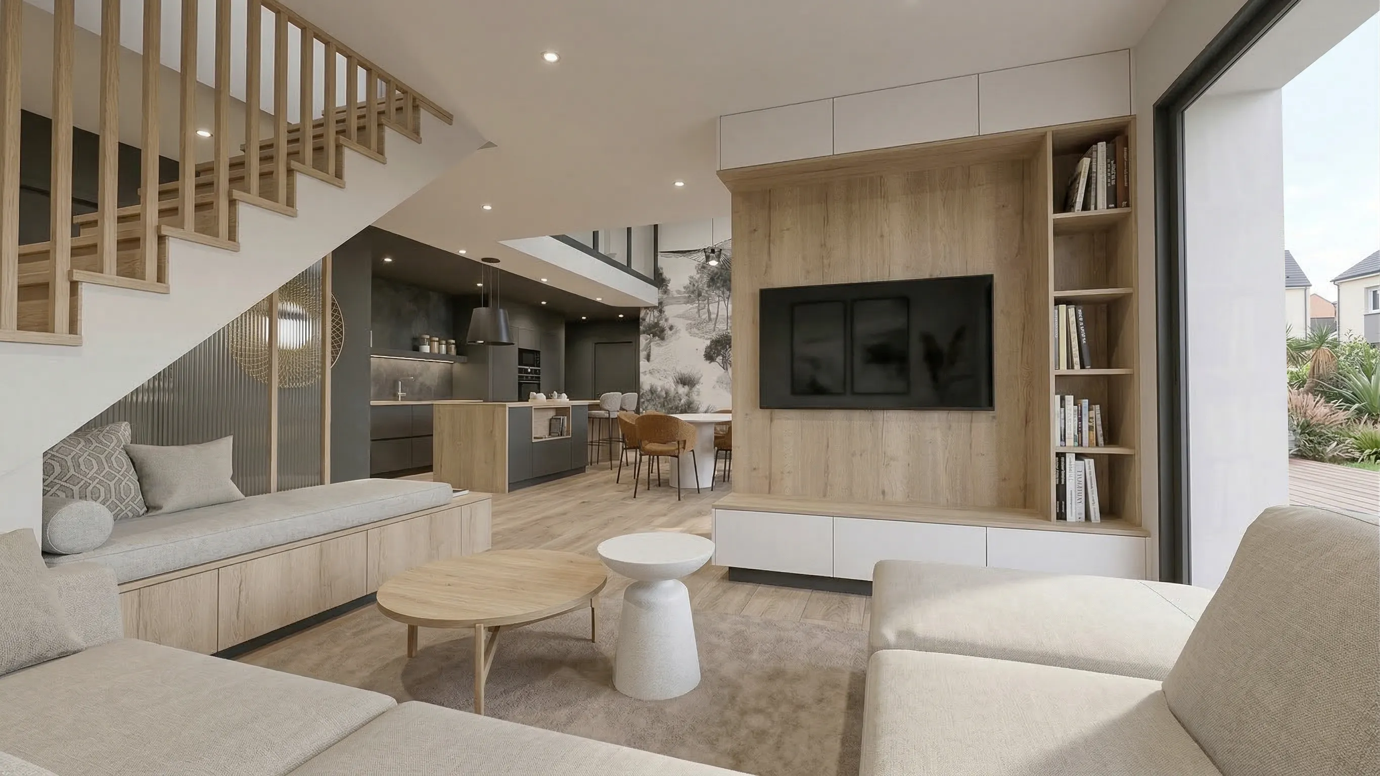 Projet Leroux - Projet particulier habitat à Billiers dans le Morbihan proche de Sarzeau. Conception et aménagement d'une pièce de vie. Création d'une ambiance affirmé dans une maison familiale. Alexandre Cousseau architecte d'intérieur à Redon en Pays de la Loire