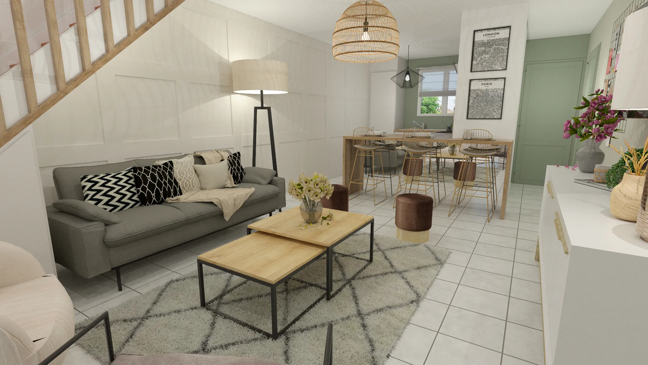 Projet Papillon - Projet habitat particulier à Saint Laurent sur sèvre en Vendée, proche des Sables-d'Olonne.
Etude et conception d'une pièce de vie salon / salle à manger / cuisine, visuels 3d et plans techniques
Alexandre Cousseau architecte d'intérieur à Redon Pays de la Loire