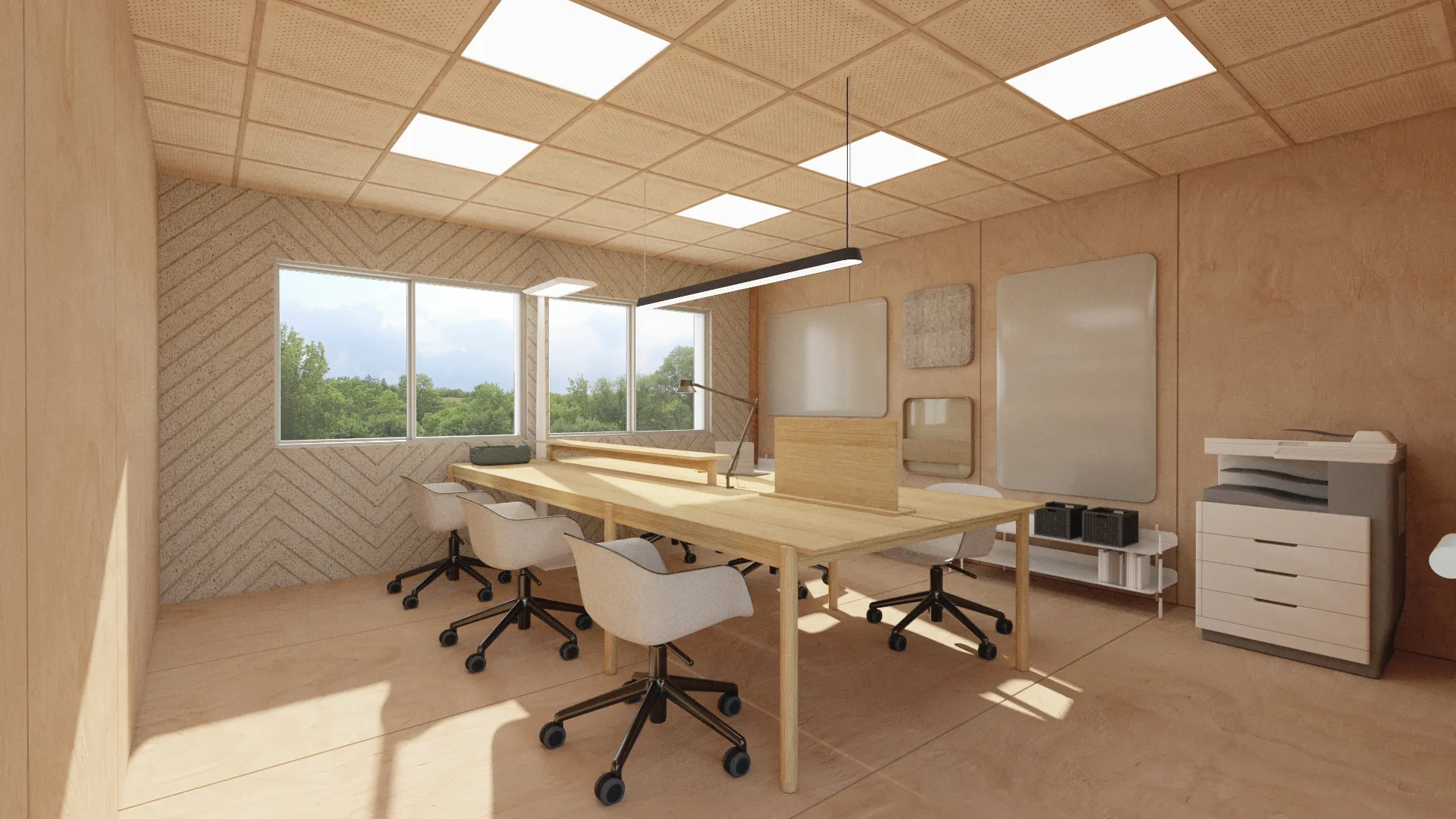 Projet Perrot - Projet professionnel tertiaire Angers dans le Maine et Loire proche de Cholet. 
Création d'une salle de réunion dans un atelier de production pour un atelier de menuiserie. Alexandre Cousseau architecte d'intérieur Pays de la Loire