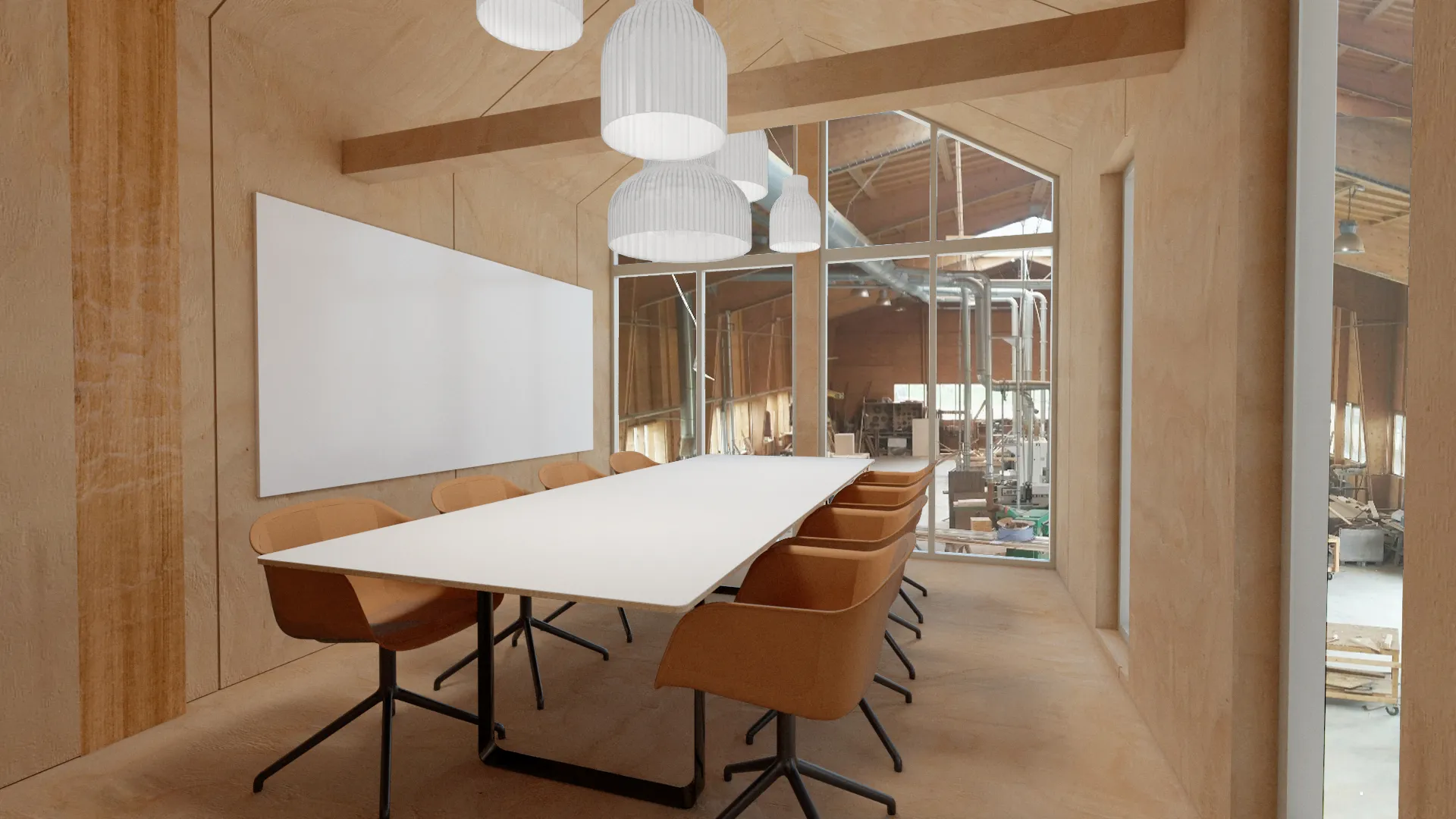 Projet Perrot - Projet professionnel tertiaire Angers dans le Maine et Loire proche de Cholet. 
Création d'une salle de réunion dans un atelier de production pour un atelier de menuiserie. Alexandre Cousseau architecte d'intérieur Pays de la Loire