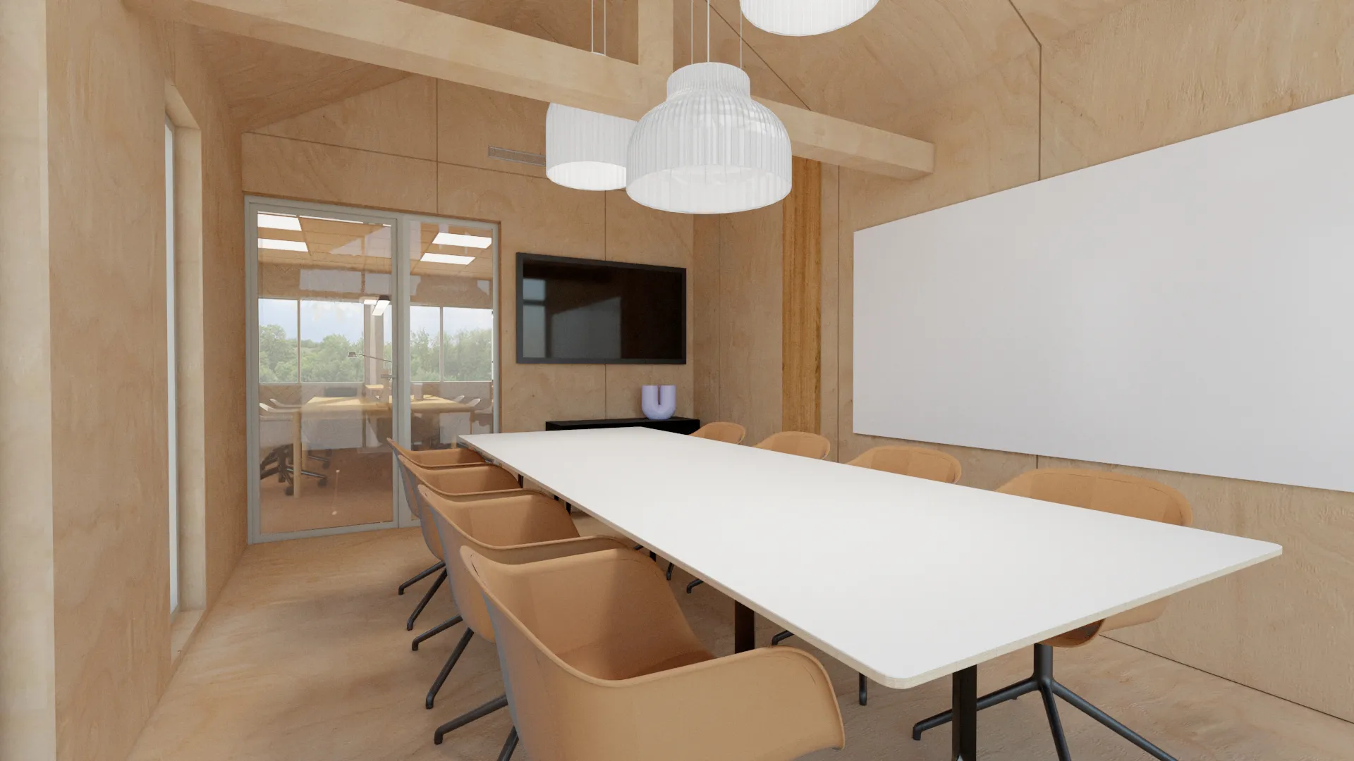 Projet Perrot - Projet professionnel tertiaire Angers dans le Maine et Loire proche de Cholet. 
Création d'une salle de réunion dans un atelier de production pour un atelier de menuiserie. Alexandre Cousseau architecte d'intérieur Pays de la Loire