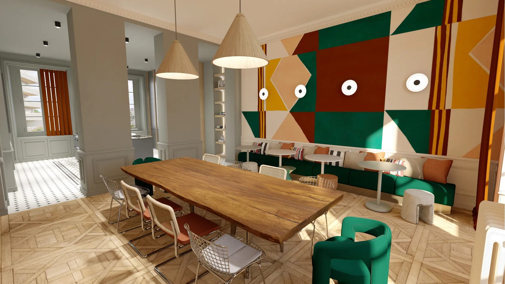 Projet Persagotière - Projet professionnel de bureaux Nantes en Loire Atlantique proche de Redon. Réhabilitation d'un château classé au patrimoine en espace de travail partagés : bureaux de coworking.
Contexte de télétravail. Alexandre Cousseau architecte d'intérieur à Redon Pays de la Loire